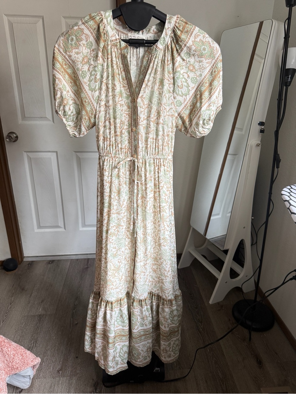 by the river boho floral midi maxi dress cream sage puff sleeve size s - Picture 3 of 10